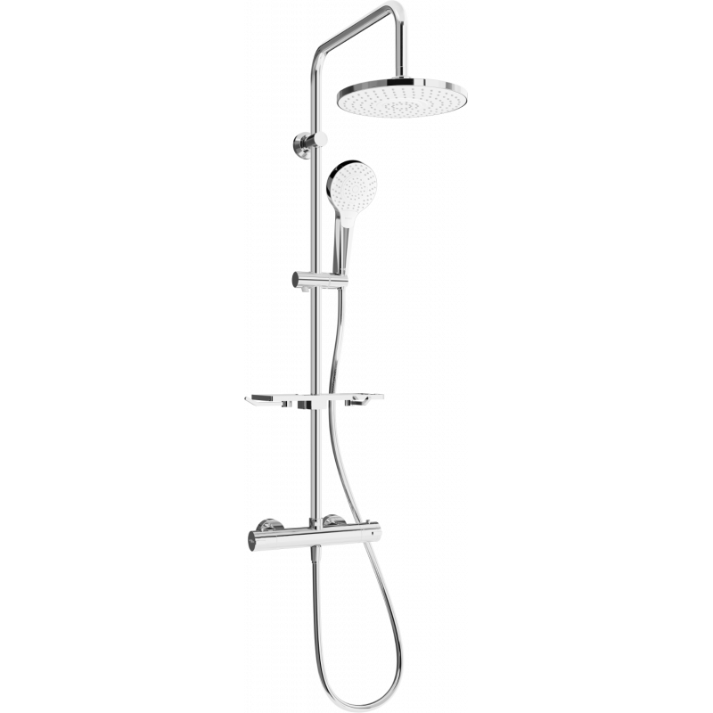 Mexen KT05 exposed shower set with rain shower and thermostatic faucet, chrome/white - 771500593-00