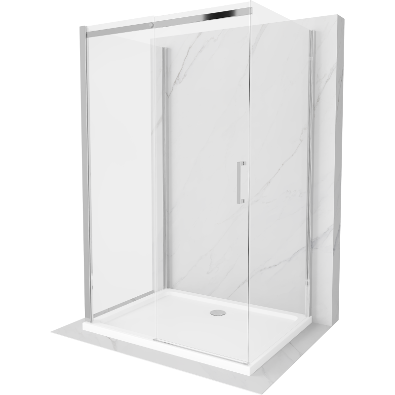 Mexen Omega extendable 3-walled shower cubicle 140 x 80 cm, transparent, Chrome + shower tray Flat - 825-140-080-01-00-3s-4010