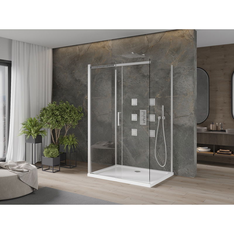 Mexen Omega-3S 3-wall sliding shower cabin 140x80 cm, transparent, chrome + Flat tray - 825-140-080-01-00-3s-4010