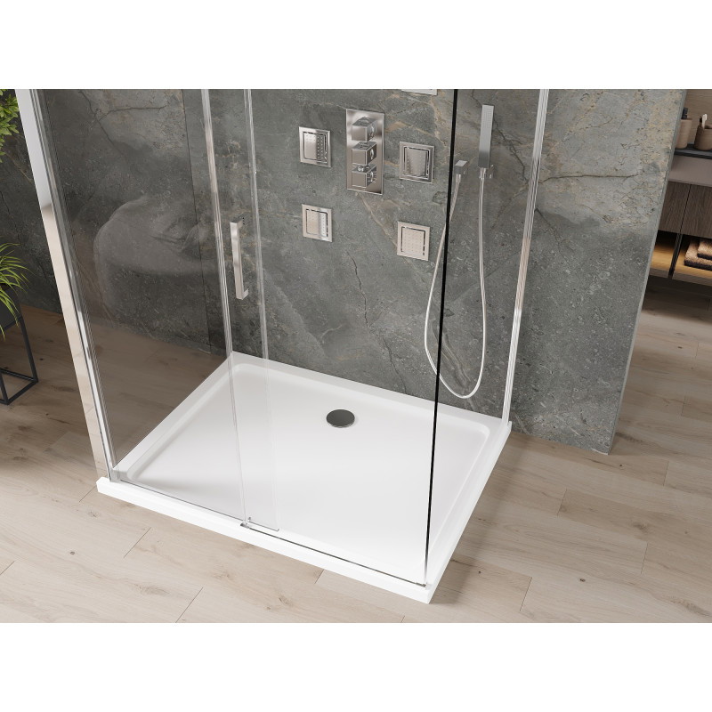 Mexen Omega-3S 3-wall sliding shower cabin 140x80 cm, transparent, chrome + Flat shower tray - 825-140-080-01-00-3s-4010
