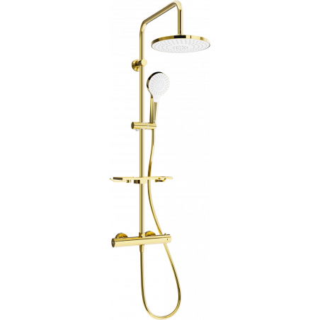 Mexen KT05 surface-mounted shower set with a rainmaker and thermostatic mixer tap, Gold/White - 771500593-50