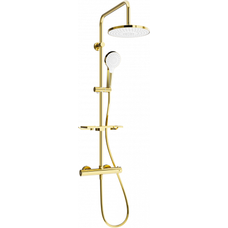 Mexen KT05 wall-mounted shower set with rain showerhead and thermostatic faucet, gold/white - 771500593-50