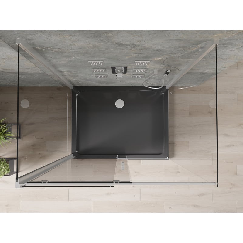 Mexen Omega-3S 3-wall shower enclosure, sliding 100x80 cm, transparent, chrome + Flat shower tray - 825-100-080-01-00-3s-4070