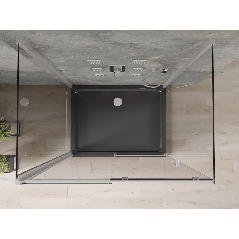 Mexen Omega-3S 3-wall shower enclosure, sliding 100x80 cm, transparent, chrome + Flat shower tray - 825-100-080-01-00-3s-4070