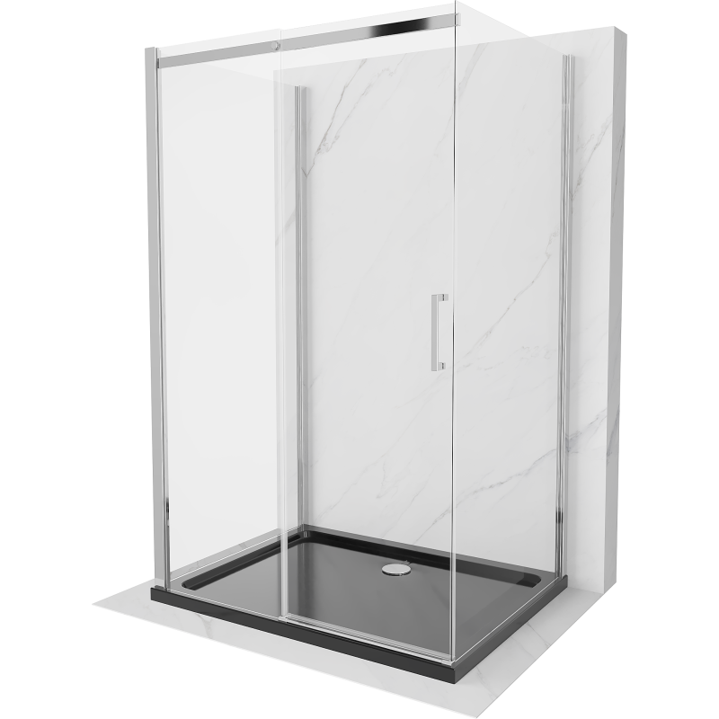 Mexen Omega-3S 3-wall shower enclosure, sliding 100x80 cm, transparent, chrome + Flat shower tray - 825-100-080-01-00-3s-4070