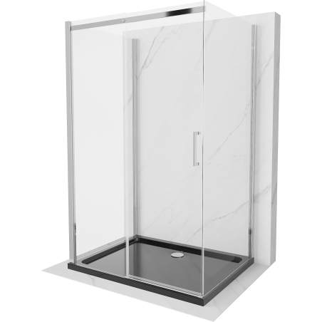 Mexen Omega extendable 3-walled shower cubicle 100 x 90 cm, transparent, Chrome + shower tray Flat - 825-100-090-01-00-3s-4070