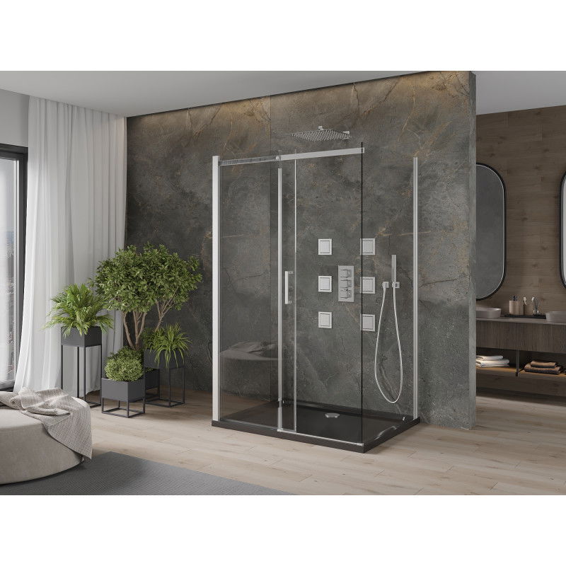 Mexen Omega-3S 3-wall sliding shower cabin 100x100 cm, transparent, chrome + Flat shower tray - 825-100-100-01-00-3s-4070