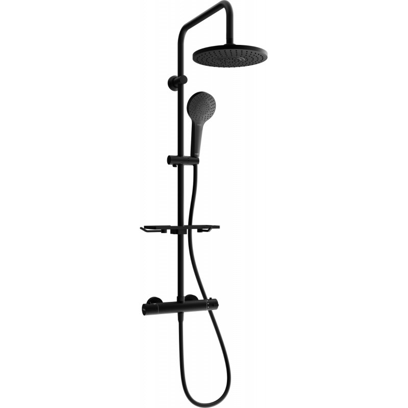Mexen KT05 exposed shower set with rain shower and thermostatic mixer, black - 771500593-70