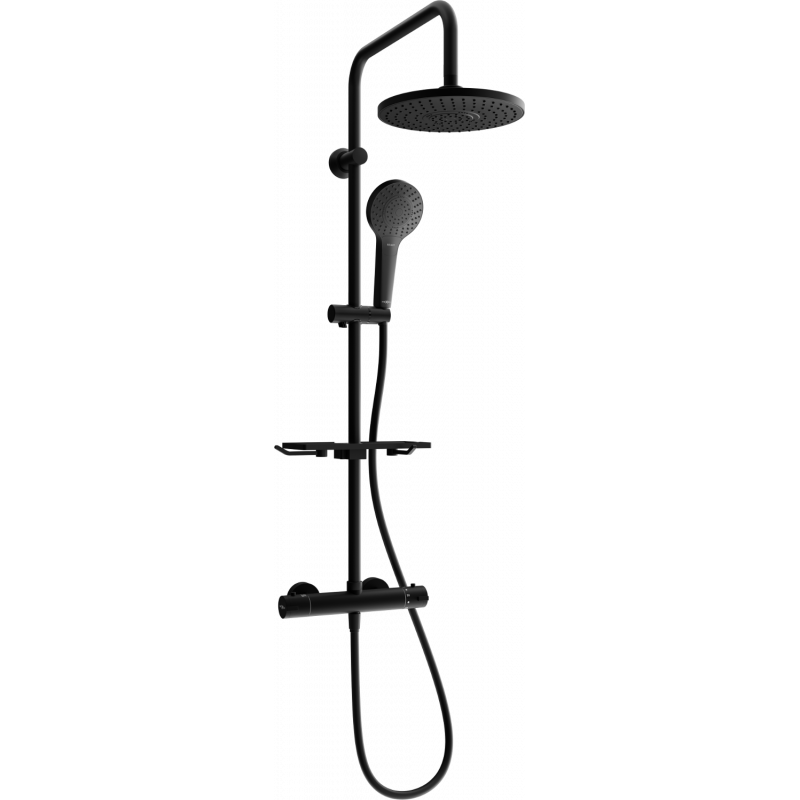 Mexen KT05 surface-mounted shower set with a rainmaker and thermostatic mixer tap, Black - 771500593-70