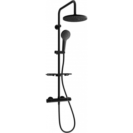 Mexen KT05 surface-mounted shower set with a rainmaker and thermostatic mixer tap, Black - 771500593-70