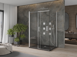 Mexen Omega-3S 3-sided shower enclosure, sliding 110x90 cm, transparent, chrome + Flat tray - 825-110-090-01-00-3s-4070