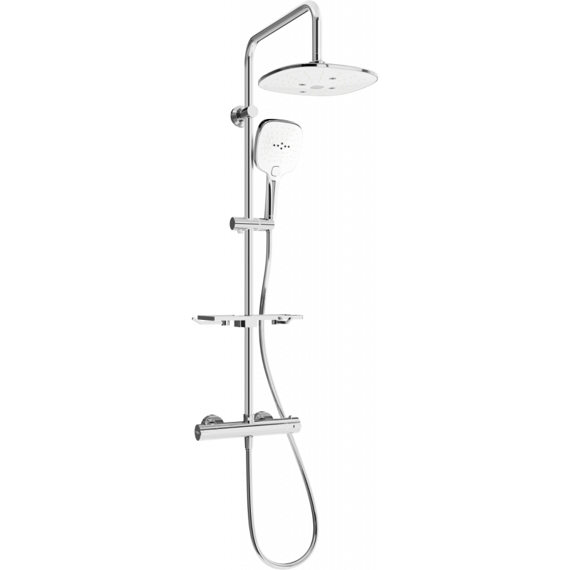 Mexen KT17 surface-mounted shower set with a rainmaker and thermostatic mixer tap, Chrome/White - 771501793-02
