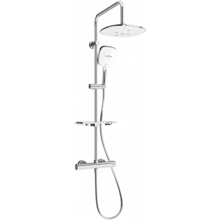 Mexen KT17 surface-mounted shower set with a rainmaker and thermostatic mixer tap, Chrome/White - 771501793-02
