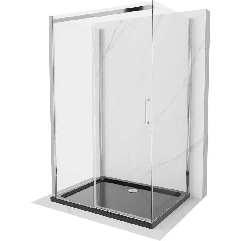 Mexen Omega extendable 3-walled shower cubicle 130 x 90 cm, transparent, Chrome + shower tray Flat - 825-130-090-01-00-3s-4070
