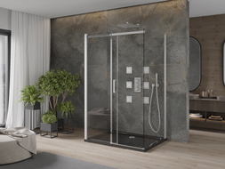 Mexen Omega-3S 3-wall shower cabin, sliding 140x80 cm, transparent, chrome + Flat tray - 825-140-080-01-00-3s-4070