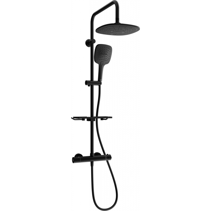Mexen KT17 surface-mounted shower set with a rainmaker and thermostatic mixer tap, Black - 771501793-70