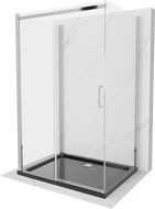 Mexen Omega extendable 3-walled shower cubicle 140 x 90 cm, transparent, Chrome + shower tray Flat - 825-140-090-01-00-3s-4070