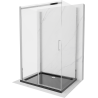 Mexen Omega extendable 3-walled shower cubicle 140 x 100 cm, transparent, Chrome + shower tray Flat - 825-140-100-01-00-3s-4070