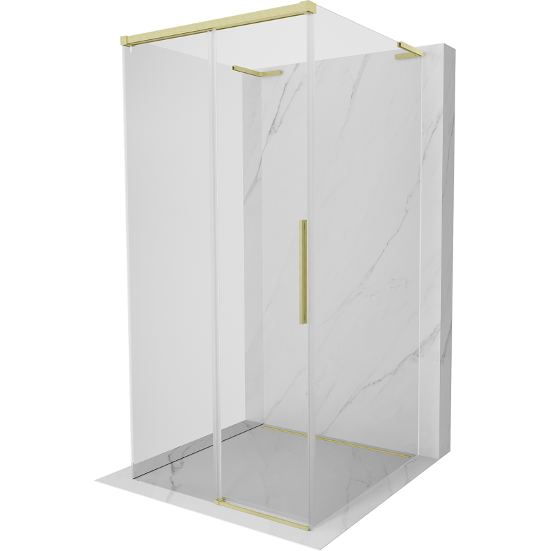 Mexen Rox-3S L 3-Sided Sliding Shower Enclosure 100 x 100 cm, Transparent, Brushed Gold - 8C2L-100-100-55-00-3S