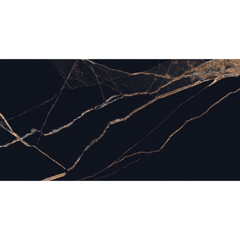 Mexen Fossil Black glazed porcelain tile sample rectified. G1, floor and wall tile 120 x 60 cm, high gloss - TL213-00-S