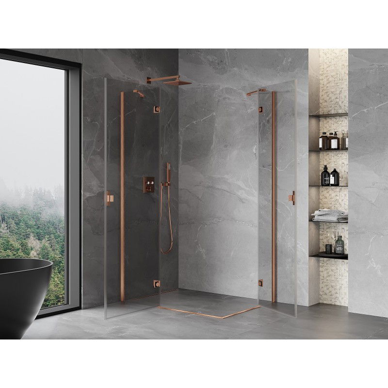 Mexen Mist-H Duo left-hand hinged shower enclosure 100 x 75 cm, transparent, brushed copper - 8A5-100L-075P-65-00