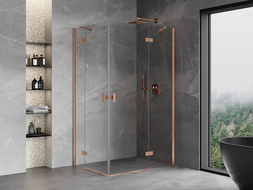 Mexen Mist-H Duo Right Hinged Shower Cabin 80 x 85 cm, Transparent, Brushed Copper - 8A5-080L-085P-65-00