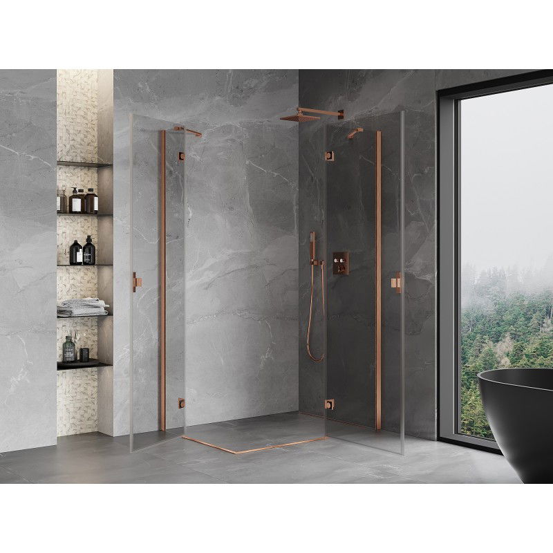Mexen Mist-H Duo Right Hinged Shower Enclosure 85 x 90 cm, Transparent, Brushed Copper - 8A5-085L-090P-65-00
