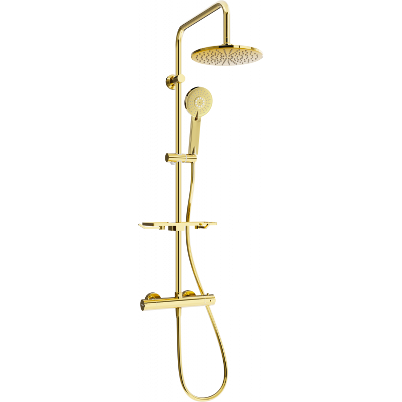 Mexen KT40 surface-mounted shower set with a rainmaker and thermostatic mixer tap, Gold - 771504093-50