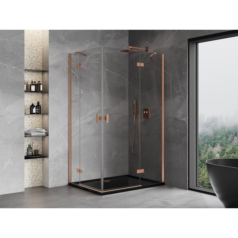 Mexen Mist-H Duo right pivot shower cabin 75 x 115 cm, transparent, brushed copper - 8A5-075L-115P-65-00