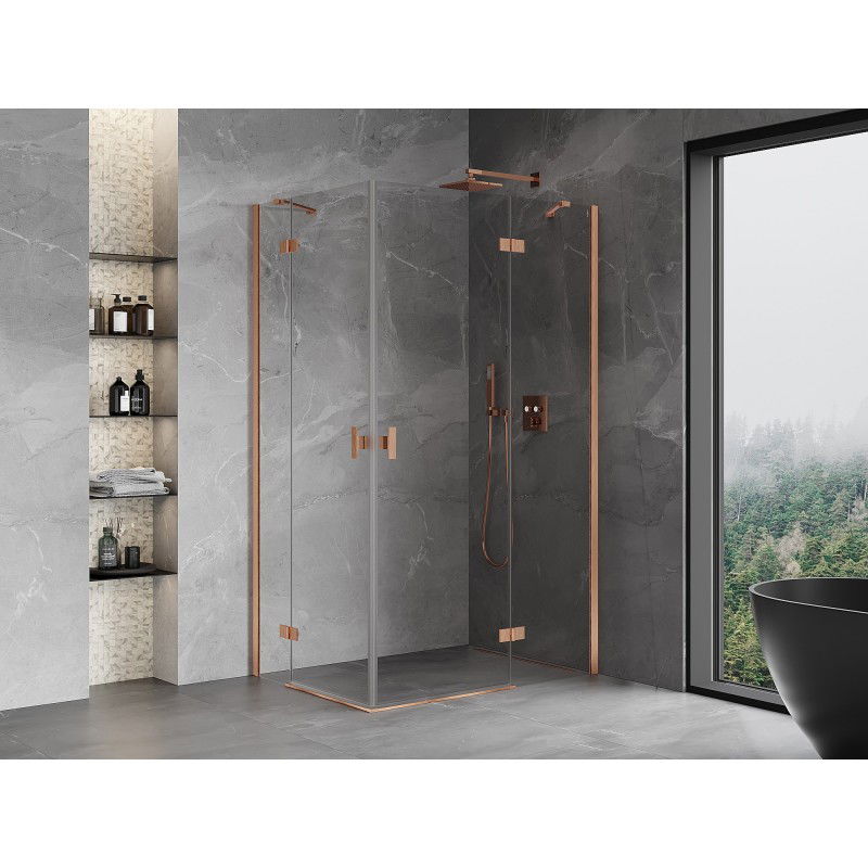 Mexen Mist-H Duo right-side hinged shower cabin 90 x 115 cm, transparent, brushed copper - 8A5-090L-115P-65-00