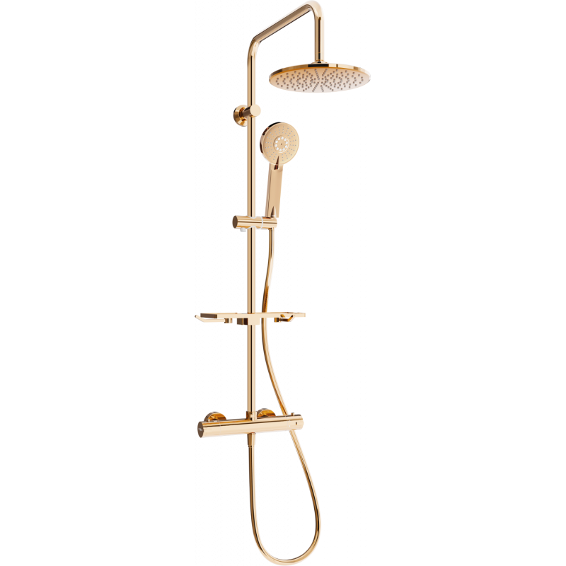 Mexen KT40 surface-mounted shower set with a rainmaker and thermostatic mixer tap, Rose gold - 771504093-60