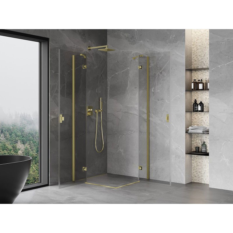 Mexen Mist-H Duo 90 x 90 cm Hinged Shower Cabin, Transparent, Brushed Gold - 8A5-090L-090P-55-00