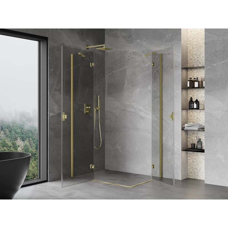 Mexen Mist-H Duo shower cabin hinged left 80 x 75 cm, transparent, brushed gold - 8A5-080L-075P-50-00 - 8A5-080L-075P-55-00