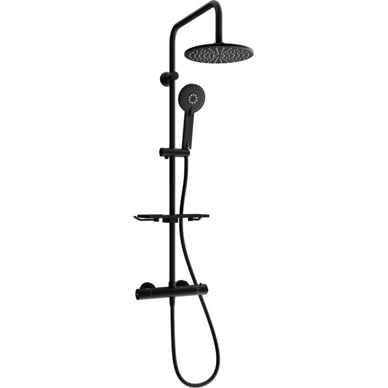 Mexen KT40 exposed shower set with rain shower and thermostatic faucet, black - 771504093-70