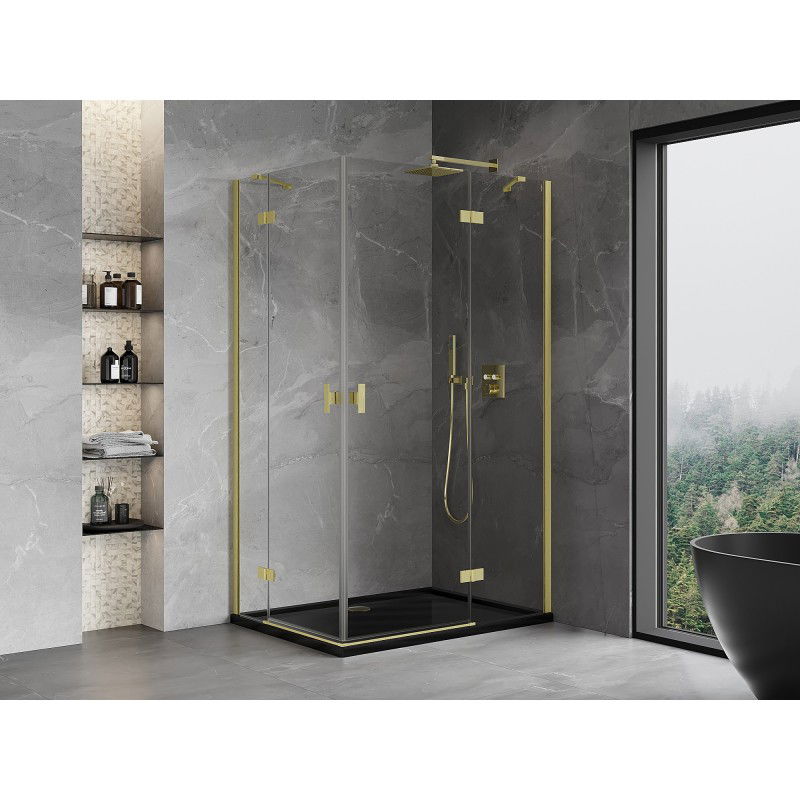 Mexen Mist-H Duo right hinged shower cabin 85 x 100 cm, transparent, brushed gold - 8A5-085L-100P-55-00