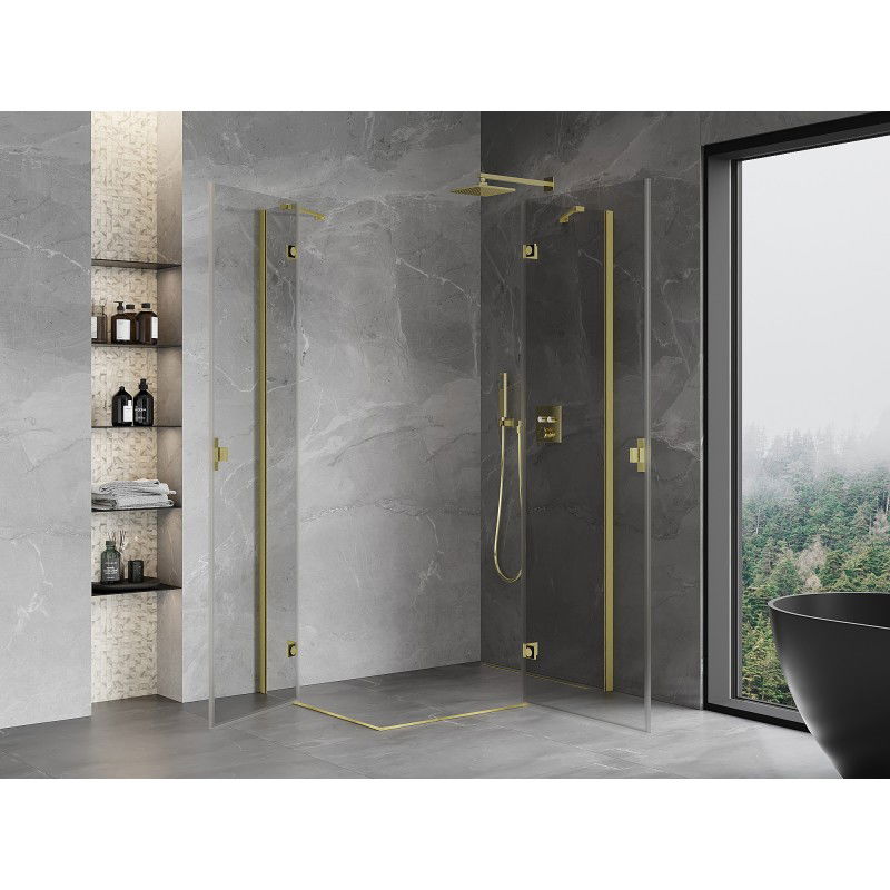 Mexen Mist-H Duo right hinged shower enclosure 90 x 110 cm, transparent, brushed gold - 8A5-090L-110P-55-00