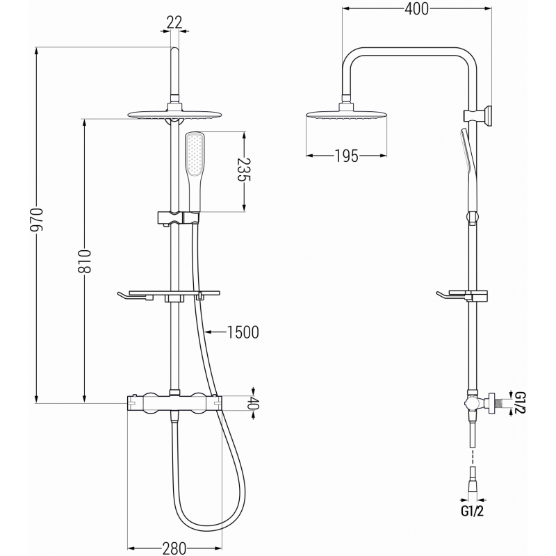 Mexen KT49 surface-mounted shower set with rain shower and thermostatic faucet, white/gold - 771504993-25