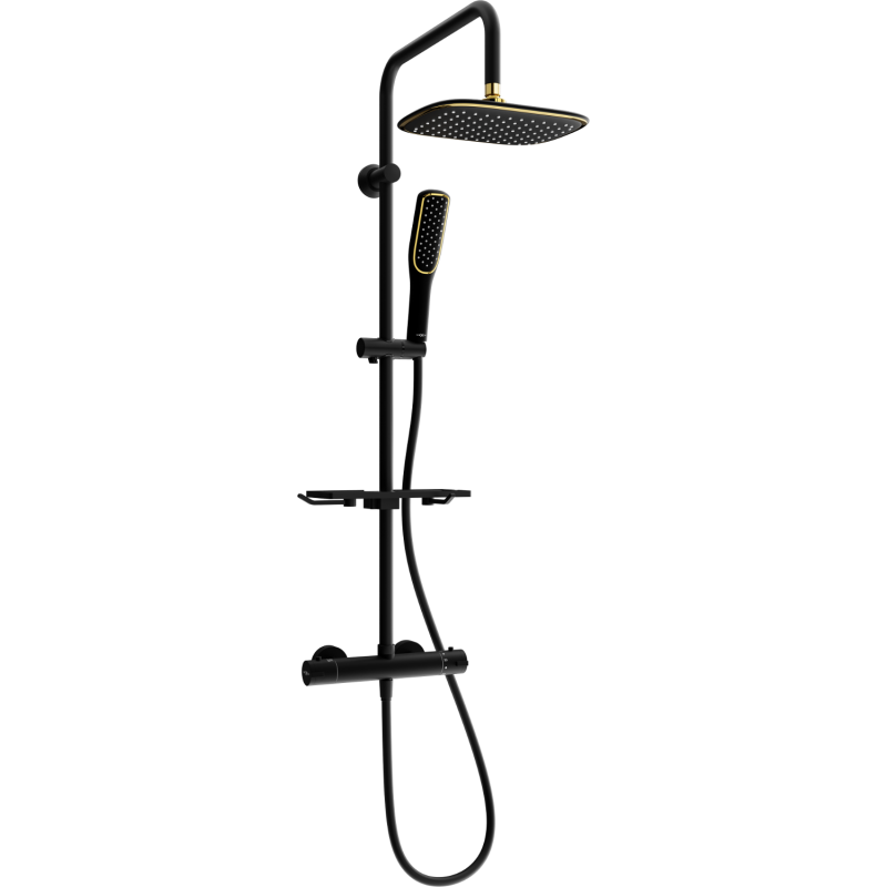 Mexen KT49 surface-mounted shower set with a rainmaker and thermostatic mixer tap, Black/Gold - 771504993-75