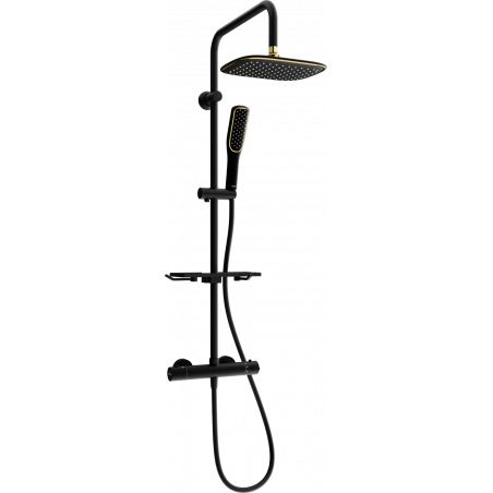 Mexen KT49 exposed shower set with rain shower and thermostatic mixer, black/gold - 771504993-75
