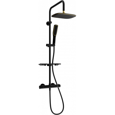 Mexen KT49 surface-mounted shower set with showerhead and thermostatic faucet, black/gold - 771504993-75