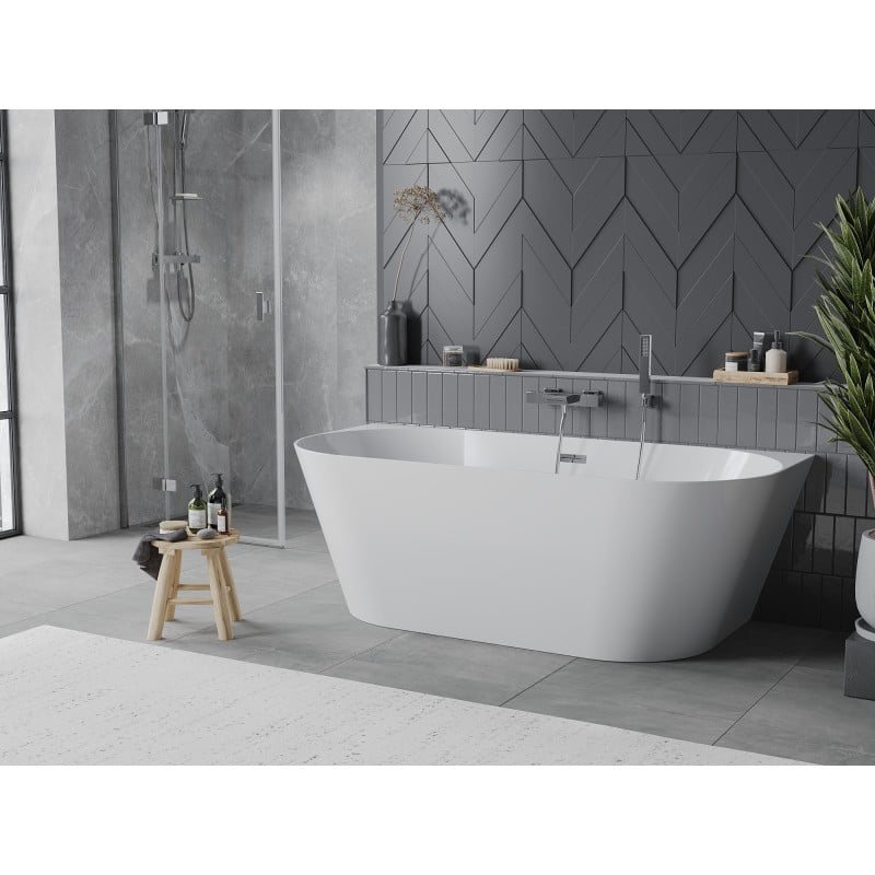Mexen Oval Slim 170 x 80 cm Free-standing Back-to-wall Bath, White, Chrome Overflow - 52661708000-01