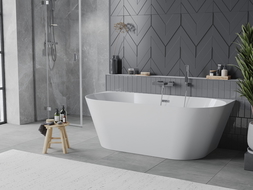 Mexen Oval Slim 170 x 80 cm Free-standing Back-to-wall Bath, White, Chrome Overflow - 52661708000-01