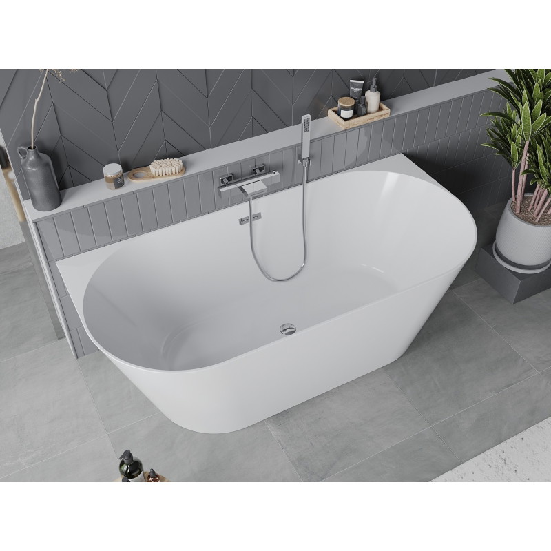 Mexen Oval Slim freestanding back-to-wall bathtub 170 x 80 cm, white, chrome overflow - 52661708000-01