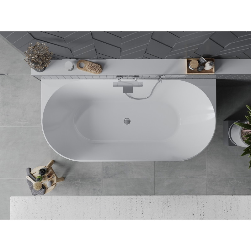 Mexen Oval Slim freestanding back-to-wall bathtub 170 x 80 cm, white, chrome overflow - 52661708000-01