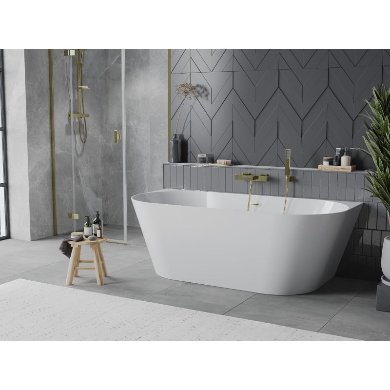 Mexen Oval Slim Freestanding Wall-Mounted Bath 170 x 80 cm, White, Brushed Gold Overflow - 52661708000-55
