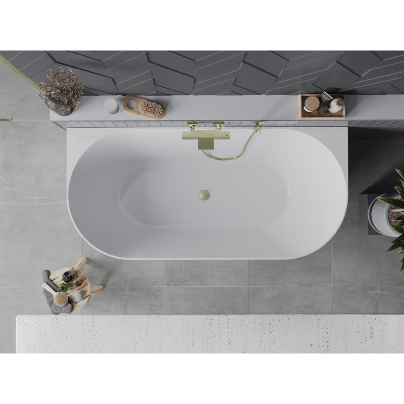 Mexen Oval Slim Freestanding Wall-Mounted Bath 170 x 80 cm, White, Brushed Gold Overflow - 52661708000-55