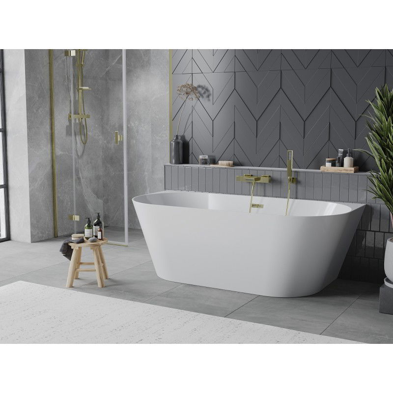 Mexen Oval Slim freestanding back-to-wall bath 170 x 80 cm, white, gold overflow - 52661708000-50