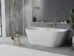 Mexen Oval Slim freestanding back-to-wall bathtub 170 x 80 cm, white, gold overflow - 52661708000-50