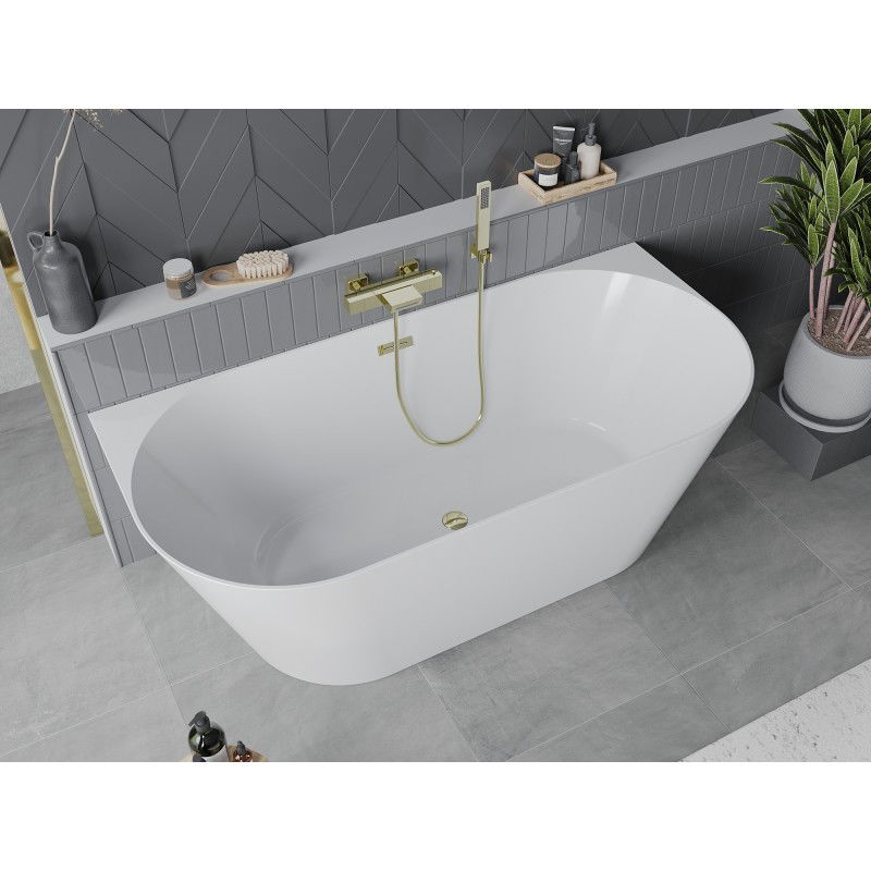Mexen Oval Slim freestanding back-to-wall bath 170 x 80 cm, white, gold overflow - 52661708000-50