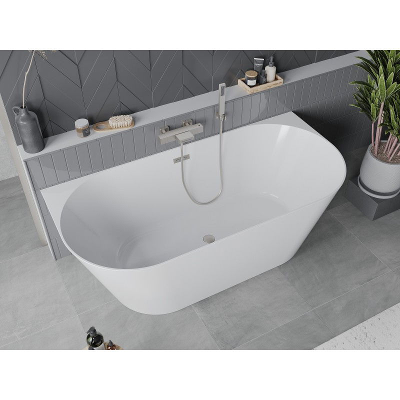 Mexen Oval Slim freestanding adjacent bath 170 x 80 cm, white, brushed nickel overflow - 52661708000-97